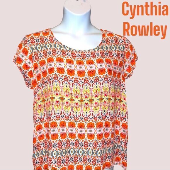 Cynthia Rowley orange and blue print top! - Picture 2 of 8